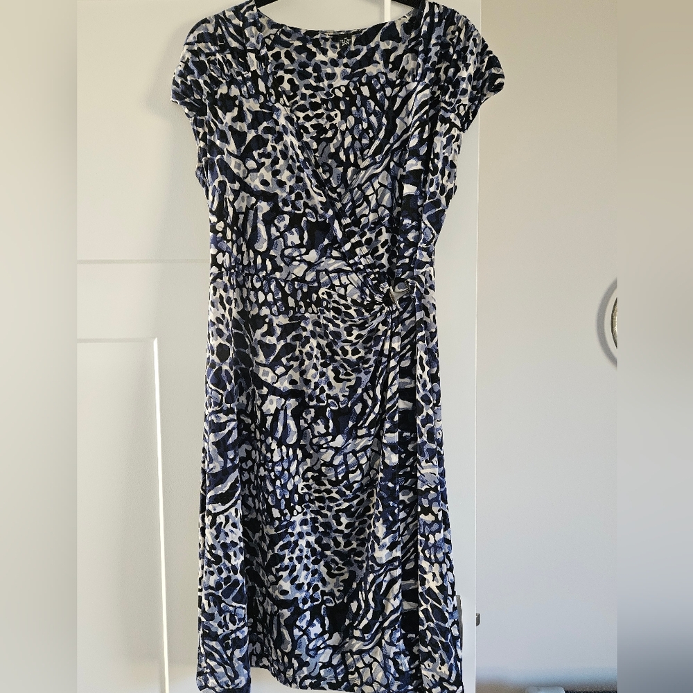 Alfani Blue, Black & White Printed Wrap Midi Dress